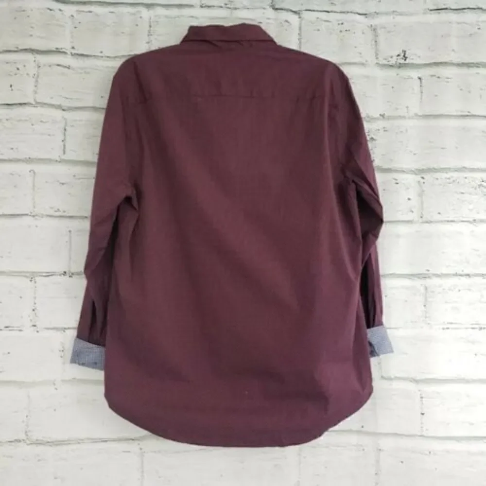 Society Of Threads Mens medium Flip Cuff Slim Fit stretch button up shirt maroon